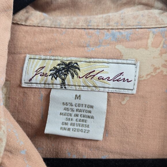 Joe Marlin Orange Peach Palm Tree Button Down Cotton Blend Medium - Picture 8 of 8